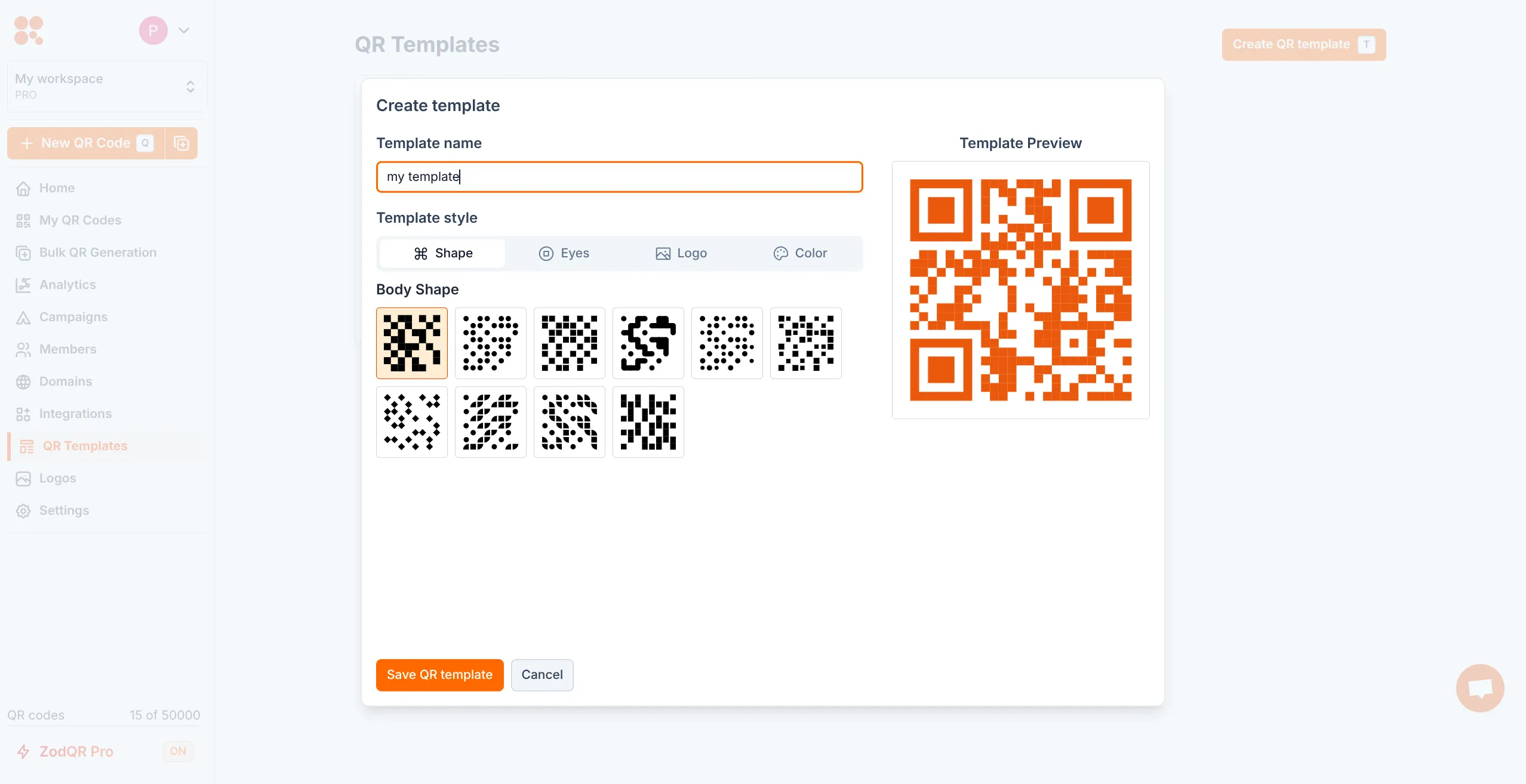 ZodQR features: QR code templates