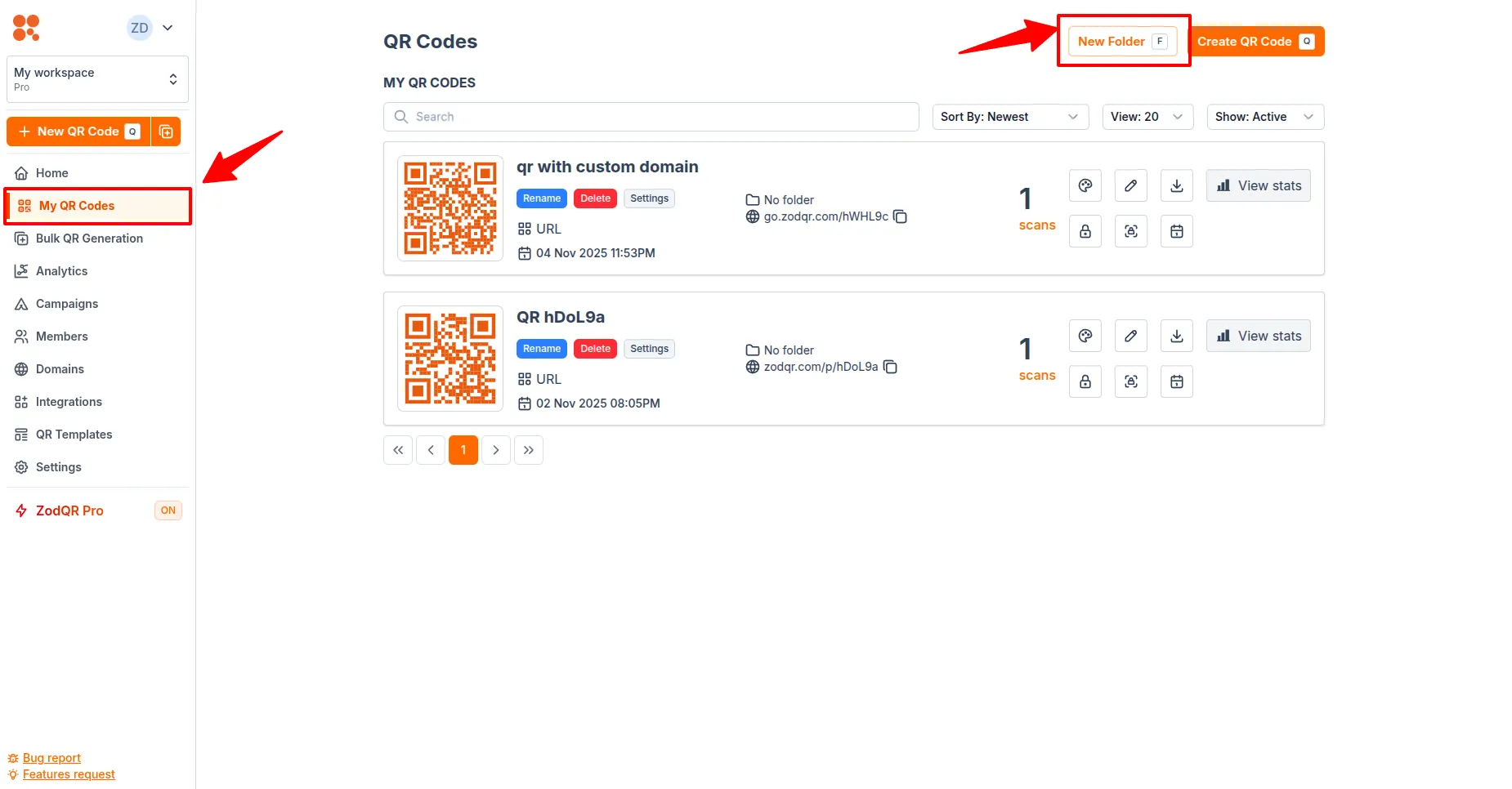 QR Code Management Dashboard