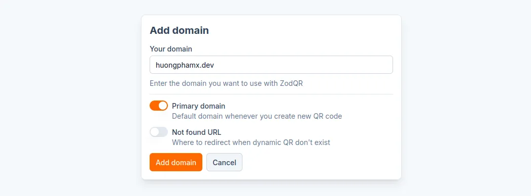 Add domain in ZodQR