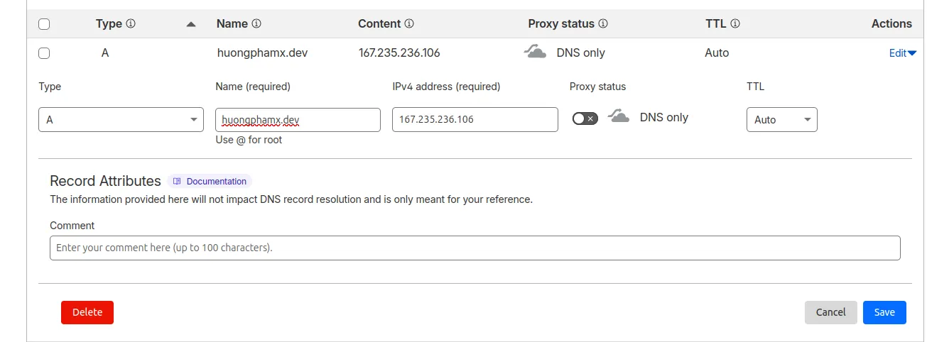 Apex domain DNS configuration in Cloudflare