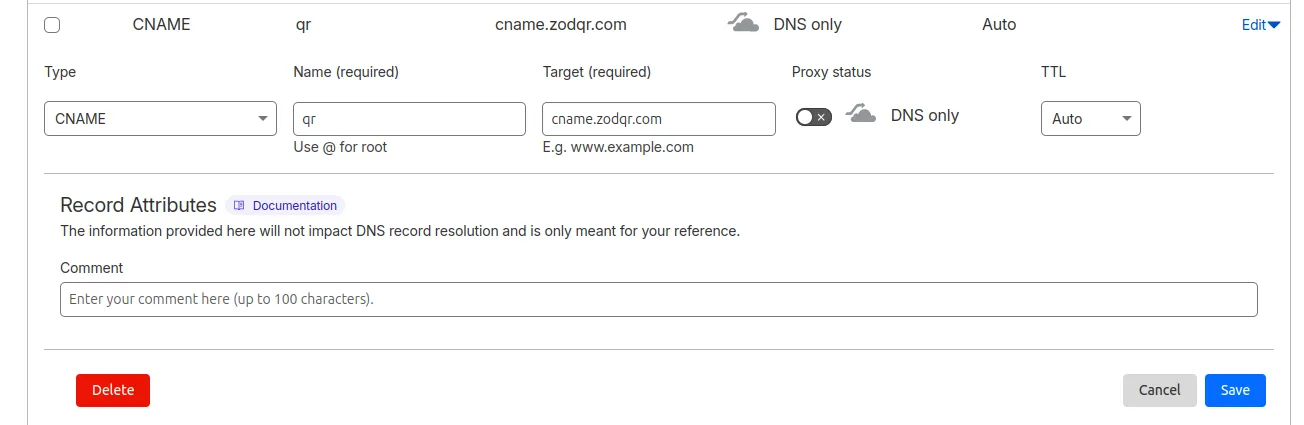 Subdomain DNS configuration in Cloudflare