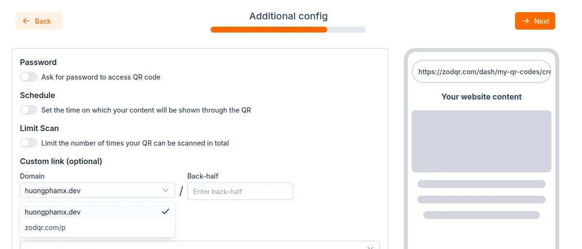 Use custom domain when generating QR codes