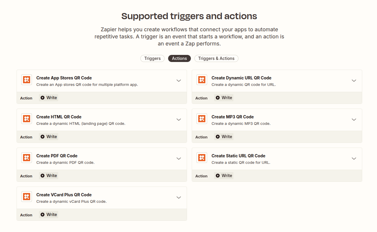 Zapier ZodQR actions