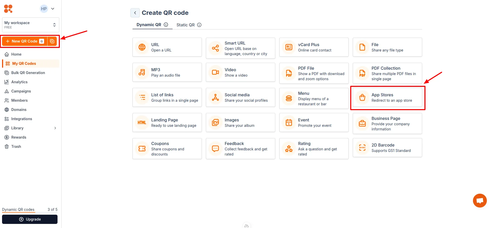 Choose URL QR type