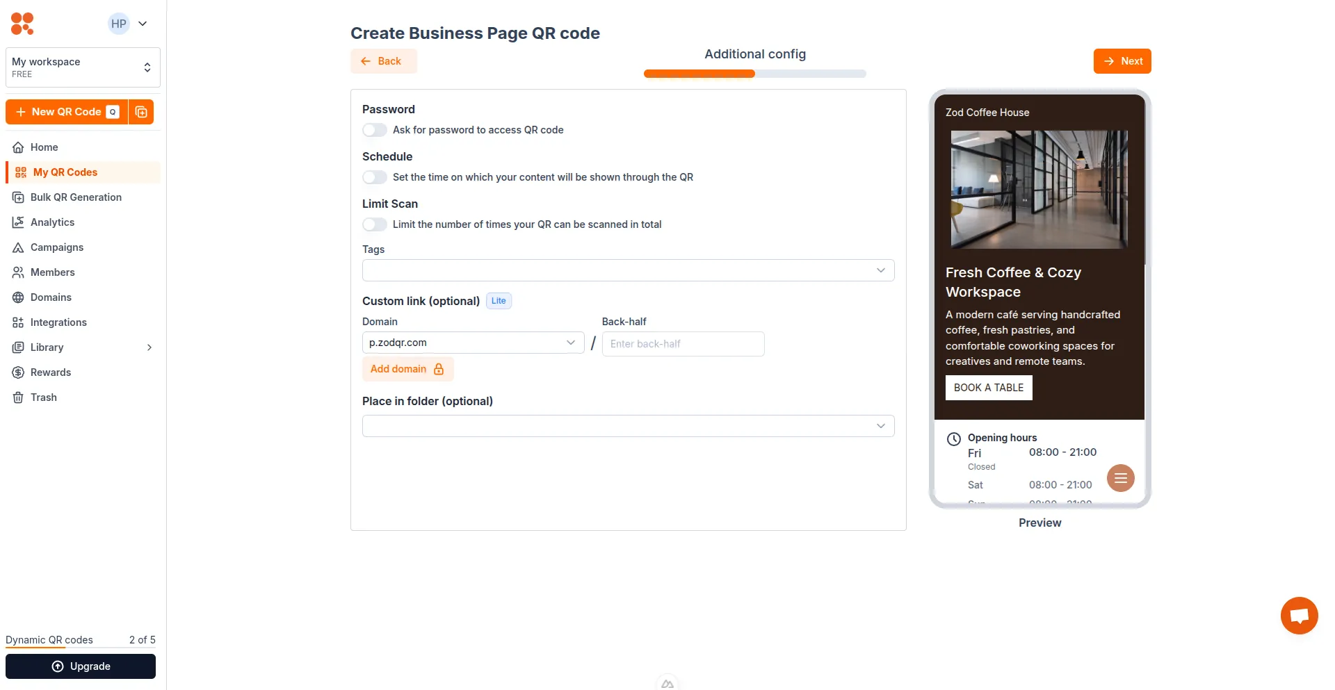 Config Business page QR