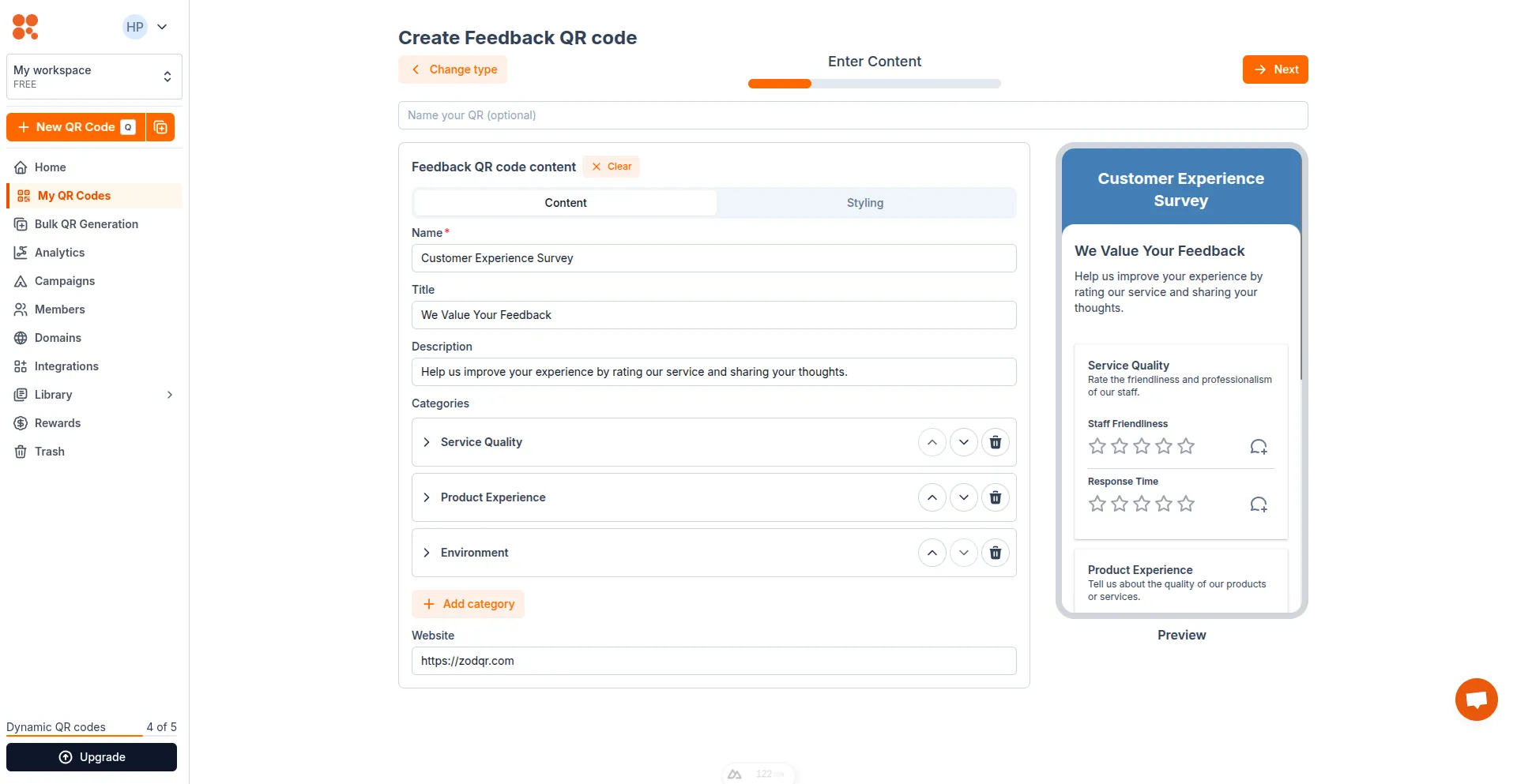 Enter Feedback QR content