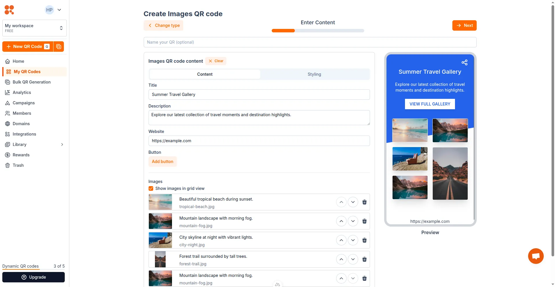 Enter Images QR content