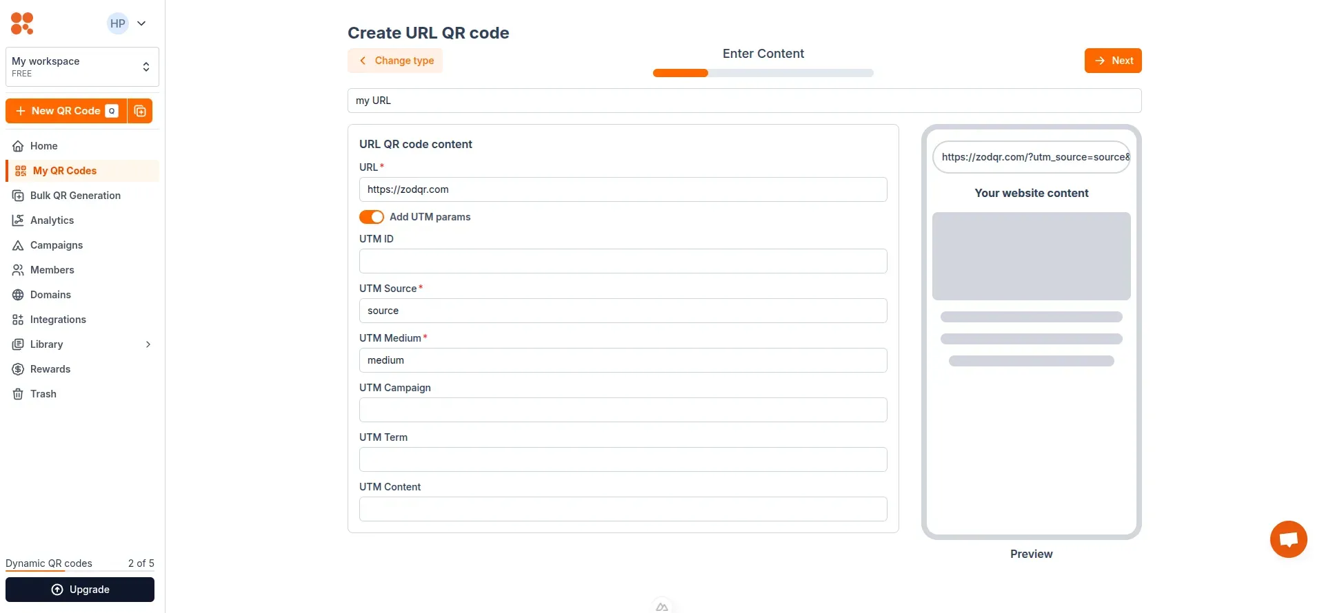 Enter URL content