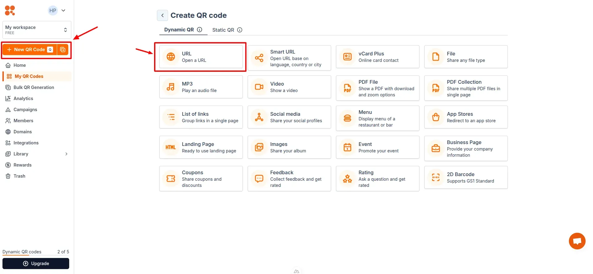 Choose URL QR type