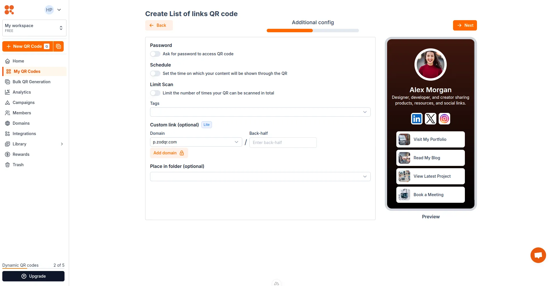 Config List of links QR
