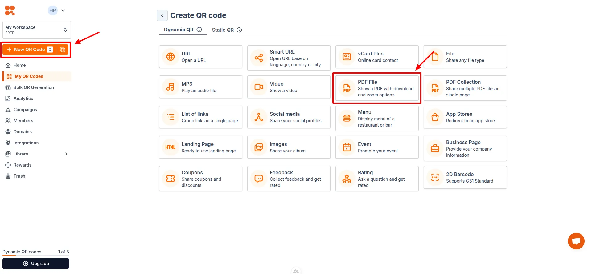 Select PDF File QR type