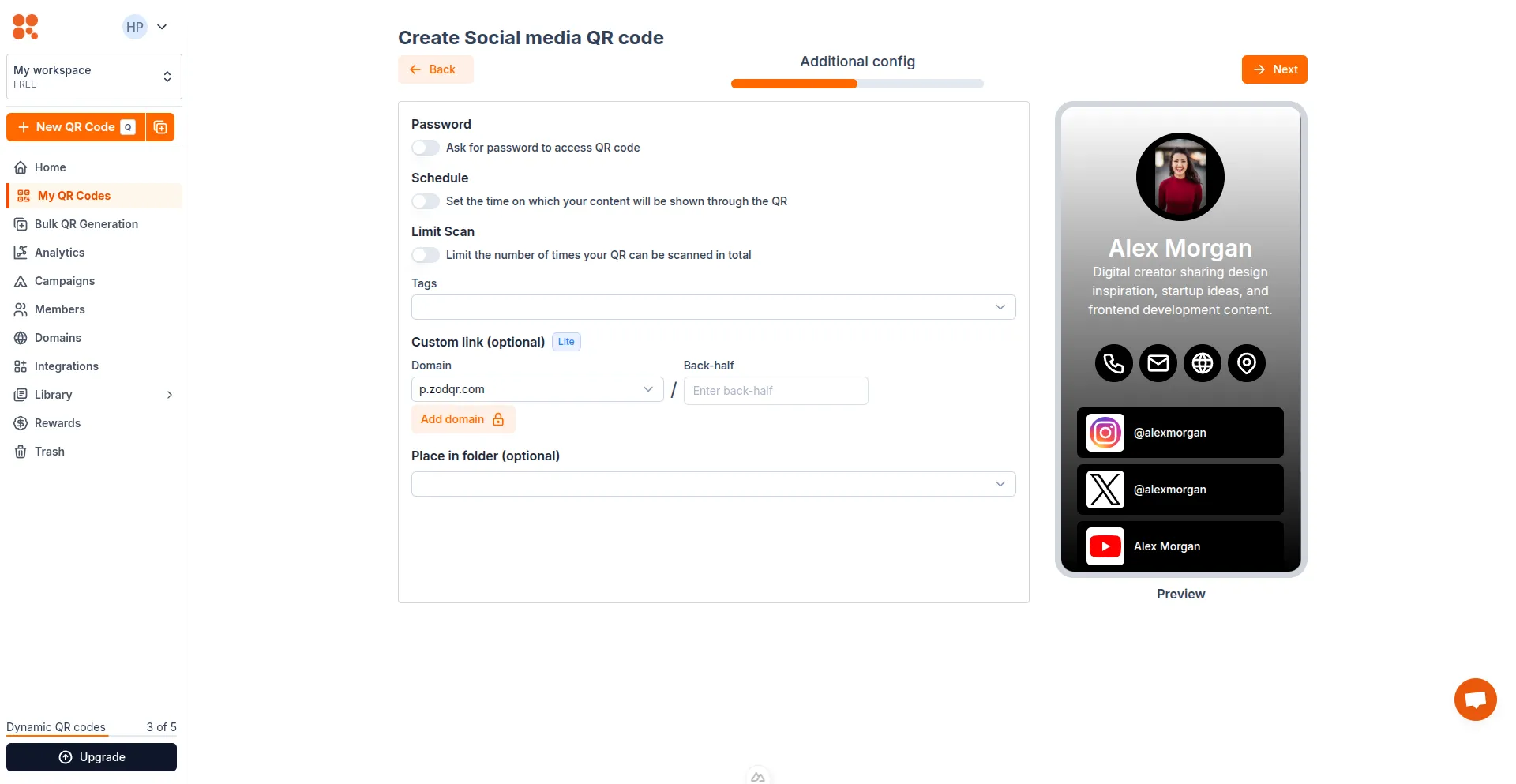 Config Social media QR