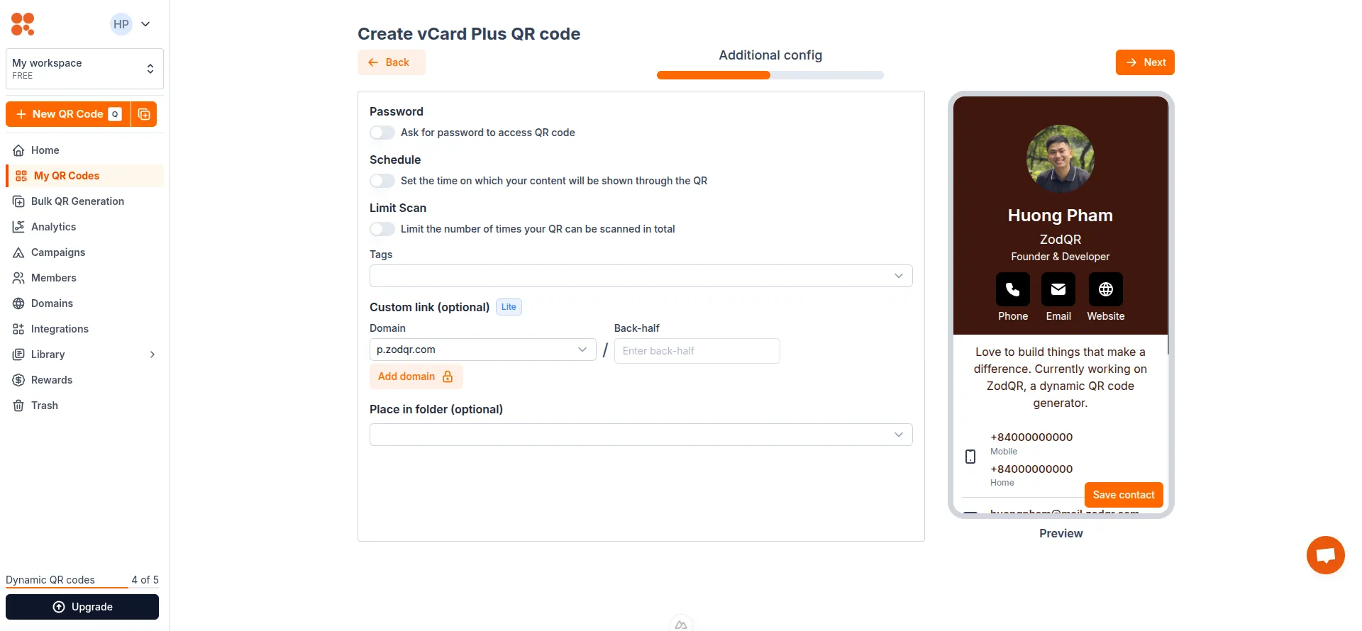 Config vCard Plus QR
