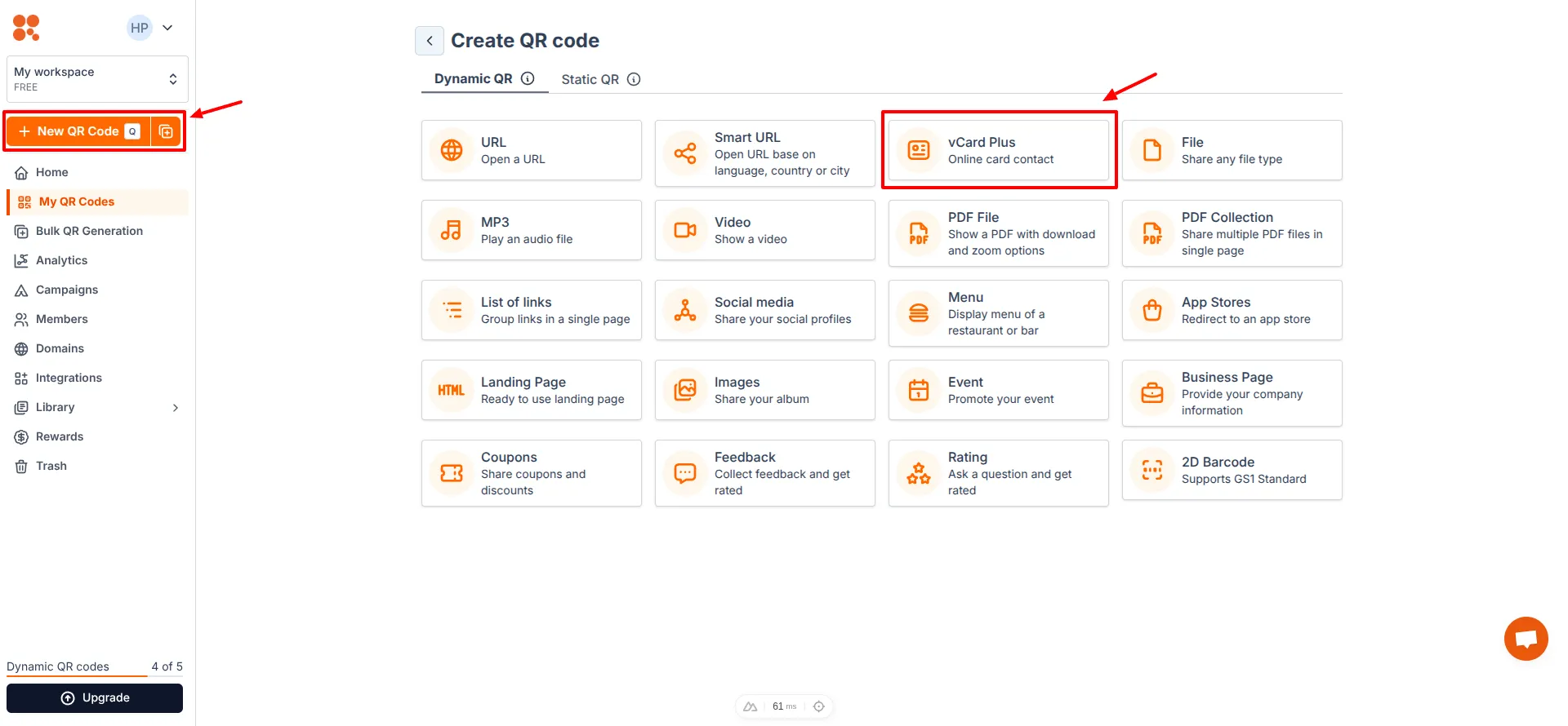 Select vCard Plus QR type