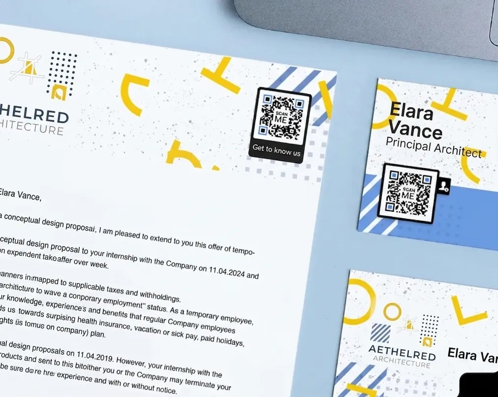 An official letter with a QR Code on the letterhead showing business info