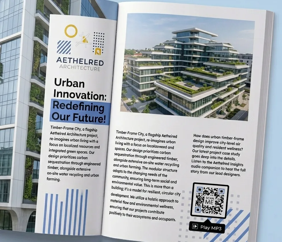 A magazine advertisement with a QR Code that plays an audio podcast