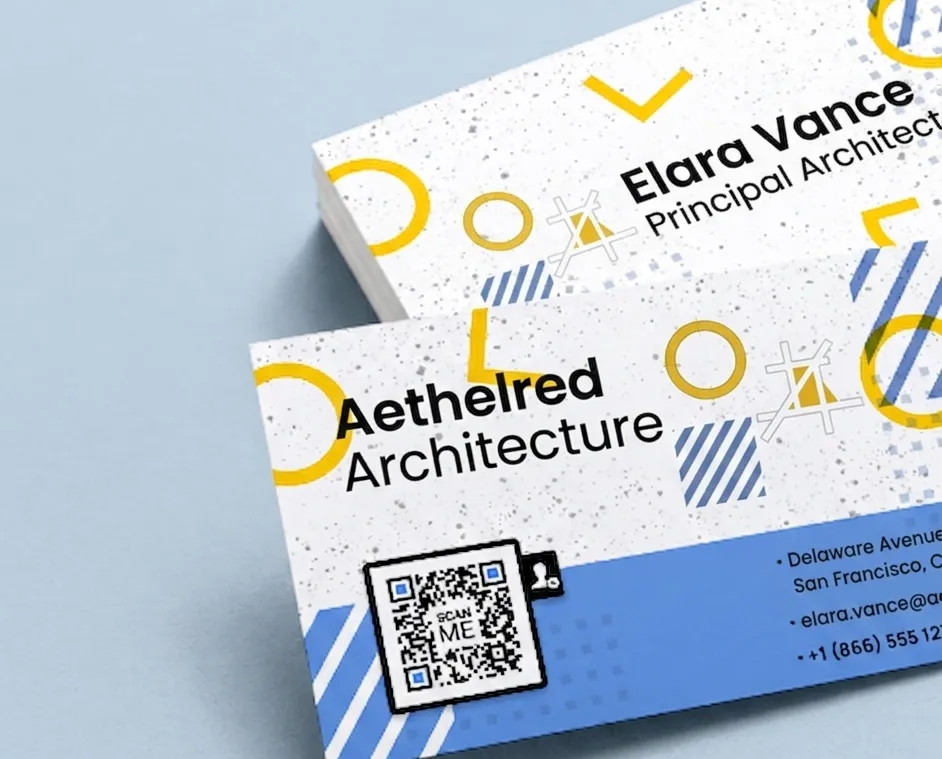A business card with a QR Code for sharing contact details easily