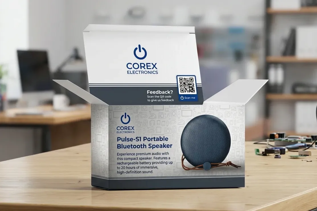 A product packaging with a QR Code that redirects customers to a feedback form