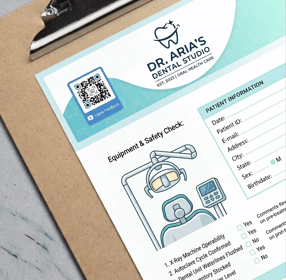 Feedback QR code on patient clipboard