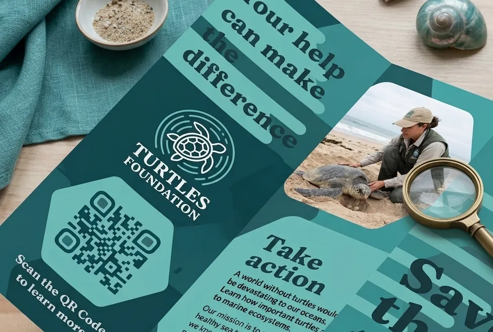 Dynamic URL QR Code on a nonprofit brochure