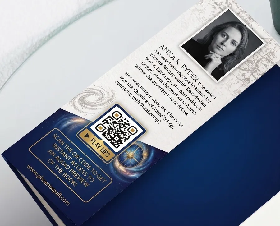 A book with a QR Code on the cover that redirects users to an audio preview of the book in MP3 format.