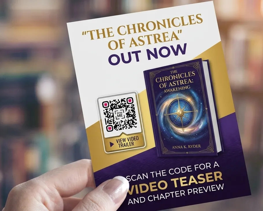A flyer featuring a Video QR Code for a book preview