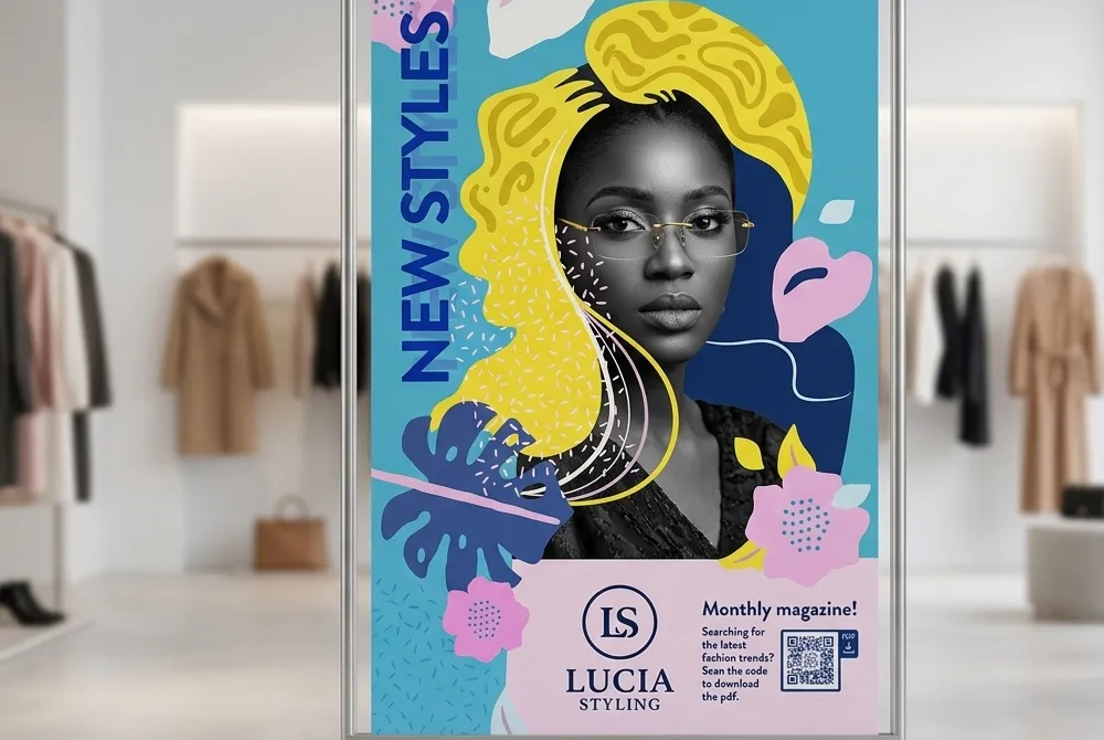 PDF QR Code on a retail store display banner