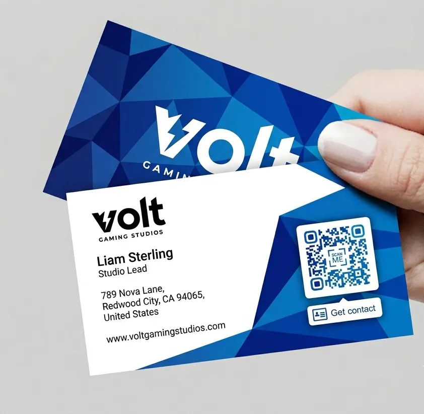 vCard Plus QR code on a developer business card
