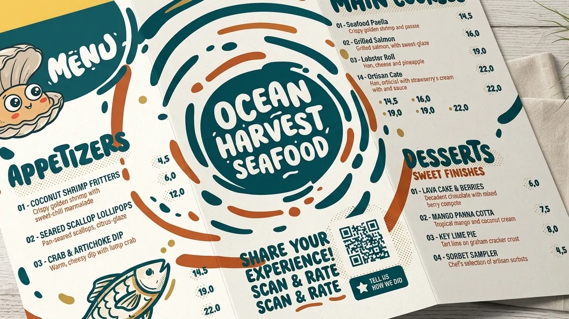 QR on brochures for seafood menu