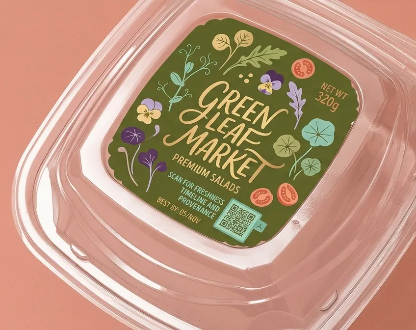 QR on food packaging for salad box