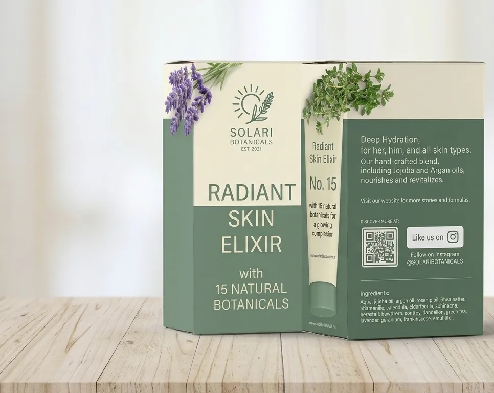 QR on product packaging for skin elixir
